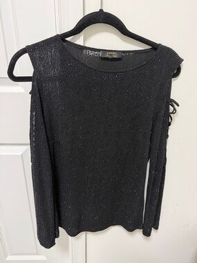 Koton Black Sparkle Cold-Shoulder Top